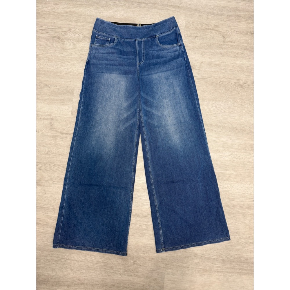 Halara Wide Leg Denim Trousers Medium Wash Pull On Jeans Large Tall
